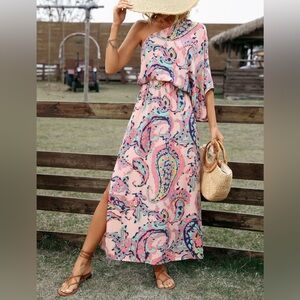 Women’s One Shoulder Paisley Maxi Dress